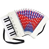 Fisarmonica per Bambini,17 Tasti 8 Bassi,Organetto professionale cinghie regolabili,Fisarmonica a Bottonicon per adulti e bambini dai 3 anni,Concertina strument musicale regalo per principianti,bianco