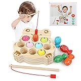 LinStyle Giochi Bambini 3 Anni, Giochi di Pesca, Giochi Montessori Magnetici di Pesca in Legno mit 10 Pesci e Due Canne da Pesca, Regalo Bambino per 3 4 5 6 Anni