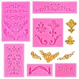 6 Pezzi Stampo in Silicone Fondente Stampo in Silicone a Rilievo Barocco Decorazione Torta al Cioccolato Stampi per Decorazioni di Dolci, Cupcake, Gioielli, Argilla Polimerica,Cioccolato