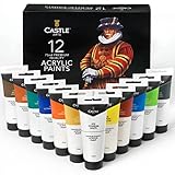 Castle Art Supplies Set di Vernici Acriliche, 12 x 75 ml | Enorme, Colori Intensi | Adatte a Varie Superfici | Con Resistente Cofanetto di Presentazione…