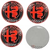 4 Tappi Adesivi Coprimozzo 50mm Compatibili per le Auto Alfa Romeo 147 156 GT Giulia Mito Rosso Nero Red Black Cerchi Lega Ruota Coppette