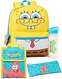 SPONGEBOB SQUAREPANTS Zaino per bambini | Zaino per la scuola blu giallo Patrick Gary Merchandise astuccio con logo bottiglia d acqua | zaino per spettacoli televisivi regali, Multicolore, Taglia