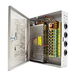 Weishuo Alimentatore CCTV 9 Canali Uscita 12V 10A Scatola Porta Alimentatore Distribuito per CCTV DVR Sistema di Sicurezza e Telecamere