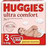 Huggies Ultra Comfort, Pannolini Taglia 3 (4-9 Kg), Design Disney, Pacco Scorta, 168 Pz