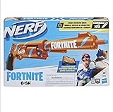 Nerf Blaster Fortnite 6-Sh - Colorazione Camo Pulse, Caricamento con percussore, Caricatore a Tamburo da 6 dardi, Include 6 dardi Elite