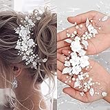 WiDream Accessori Capelli Sposa Argento, Ornamenti per Capelli di Strass Nuziali, Perla Decorazioni Capelli Sposa Fiore Vite, Accessorio per Capelli da Sposa in Cristallo per Donne e Ragazze