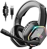 EKSA Cuffie Gaming, Cuffie da Gioco con Microfono Cancellazione del Rumore e Audio Surround 7.1,Cuffie da Gioco Cablate con luci RGB, Cuffie USB per PS4/PS5/PC/Laptop