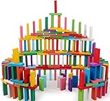 YIQI Set di Blocchi di Domino in Legno colorato 120 Pezzi, Gioco educativo per Bambini, Gioco di Giocattoli da Corsa Domino