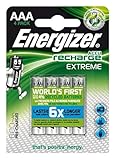 Energizer Batterie Ricaricabili AAA, Recharge Extreme, Confezione da 4, Grigio