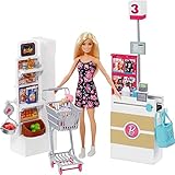 Barbie - Bambola, Supermercato, Carrello Funzionante e Tanti Accessori, Multicolore, FRP01