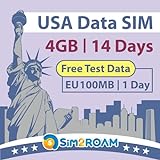 Solo USA Dati SIM Card 14 Giorni | 4GB di Internet Data 5G LTE | Test Data GRATIS 100MB/1Giorno in Europa | Travel SIM Card | Doppio Operatore Locale USA, AT&T & T-Mobile | SIM Card Prepagata