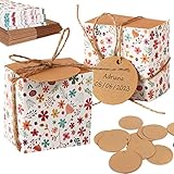 50pz Scatoline Portaconfetti Matrimonio Bomboniere Battesimo Bigliettini Etichette con Corda Stampa Fiore Segnaposto Regalo per Festa Matrimonio Nozze Compleanno Battesimo Comunione Cresima