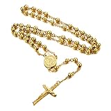 FaithHeart Collana Rosario Cristiano Medagila San Michele Argento Nero Oro Catena Lunga di Perline Preghiera 66+16 CM Collana Amuleto Gioielli Religiosi Regalo Compleanno