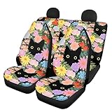 Belidome Colorful Flower Cat Seat Covers per Auto Anteriore Posteriore Morbido Universale Stretch Accessori Auto Set Completo