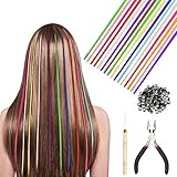 HIFOT 50 Pezzi Extension Capelli Colorate, Estensione Capelli, Accessori Capelli Bambina Donne, Extension Treccine Finta con 100 Anelli per Capelli e 1 Uncinetto e 1 Pinze