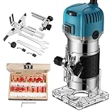 COLFULINE 800W Rifilatore Fresatrice Verticale Rifilatore Elettrica per Legno con 15 Pezzi Punte per Taglialegna Professioanle da 1/4" 6.35 mm Elettrofresatrice 30000R/Min 6 Velocità Regolabili