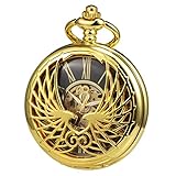 Treeweto Orologio da tasca da uomo con meccanismo a forma di aquila a doppia cassa vuota con numeri romani con catena in confezione regalo