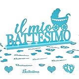 Decorazione Battesimo Bambini Centrotavolo Scritta Il Mio Battesimo Legno 60pz Coriandoli Carta Glitter Blu Decorazione Tavolo Festa Bomboniere Confetti Nascita Battesimo Baby Shower