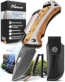 BERGKVIST K30 Plus Coltello pieghevole - coltello di sopravvivenza 5 in 1 per esterni, caccia o trekking - con rompivetro, tagliacinture, accendi fuoco e torcia