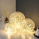 Lights4fun - Set di 3 Sfere di Cristallo Craquelé con LED Bianco Caldo Alimentate da Trasformatore e Batterie