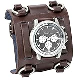 Jewelrywe Orologio da Polso Uomo Ragazzi Quadrante Nero/Marrone Bracciale Marron/Nero in Pelle Larga Multi Stili