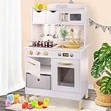 Green series Grande Cucina Giocattolo per Bambini - Legno Vintage Bianca Accessori per Cucina, Cucina per Bambini, Gioco in Legno, alta 92 cm, Accessori Inclusi, GS0059 (Premium)