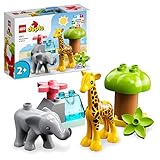 LEGO DUPLO Animali dell’Africa, Giochi Educativi con Animali Giocattolo per Bambini e Bambine dai 2 Anni con Giraffa, Elefante e Tappetino da Gioco 10971