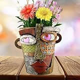 Picasso - Vaso da fiori brutalista con viso di bellezza astratto, fatto a mano, colorato, vaso da fiori in resina, divertente fioriera per piante da interno, balcone, patio, decorazione artistica per