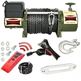 DRAGON WINCH - Verricello Elettrico Truck 24V 16000 lbs (7257 kg) Cavo in Sintetico 21m per Vigili del Fuoco, Veicoli Commerciali e Furgoni I incluso telecomando senza fili + accessori per verricello