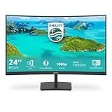 Philips 241E1SCA 24" Gaming Monitor Curvo Freesync 75 Hz LED VA FHD, 4ms, 3 Side Frameless, Casse Audio Integrate, Low Blue Mode, Flicker Free, HDMI, VGA, VESA, Nero