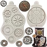 MYPRACS Steampunk Gear - Set di 2 stampi in silicone a forma di bussola, ingranaggi e denti, per decorazioni di torte a tema steampunk, decorazioni per torte, cupcake, caramelle, cioccolato, pasta di