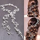 WOWOSS 50 cm Fascia Nuziale per Capelli con Perline e Strass, Accessori per Capelli da Sposa Fascia Argento Lavorati a Mano， Matrimonio, Decorazioni nozze Accessori da sposa