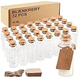 BLIENKREBY 32 Pezzi Vasetti Vetro Piccoli, 40ml bottigliette di vetro piccole, Bottiglie Vetro con Pendenti Etichette, Bomboniere Matrimonio per Regalo Feste Decorazione Matrimoni