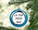 Palla pallina di Natale Grande 8cm Personalizzata con Foto Immagine 5cm Stampa Vari Colori Idea Regalo (Azzurro)