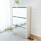 Mengtu Scarpiera con 3 Ripiani e Specchio Bianco 63x17x102,5 cm, Scaffale Portascarpe Organizzatore per Scarpe Salvaspazio Stoccaggio Salva Spazio per Corridoio per Soggiorno Ufficio Decor Mobili