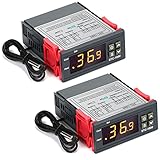 2 Pezzi Regolatore di Temperatura Digitale DC 12V 10A Termostato Centigrado Termoregolatore Generale Calibrazione della Temperatura con Sensore 2 Uscite a Relè per Raffreddamento