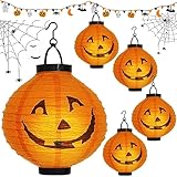 ZQEJEFD Halloween Lanterne di Carta, 5 Pezzi Lanterna di Carta Zucca di Halloween Jack-O-Lantern, Lanterna di Carta Zucca di Halloween Pieghevole con Luce a LED per Halloween Feste a Tema