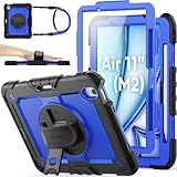 SEYMAC stock Custodia per iPad Air 11 Pollici (M2) 2024 / Air 6a Generazione, Custodia Robusta con Proteggi Schermo/Porta Penne/Supporto Girevole a 360 Gradi/Cinturino da Polso/Tracolla, Blu