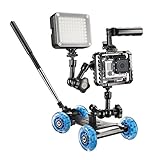 Walimex Pro Dolly Action Set Gopro I inkl. Kameradolly, Aptaris Cage für GoPro, Gelenkarm und Video LED 80