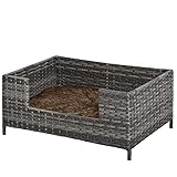 PawHut Cuccia per Cani e Gatti in Rattan con Cuscino Lavabile, Lettino per Animali da Interno, 61x46x27cm, Grigio Bianco