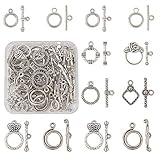 Craftdady 40 set di 40 chiusure ad anello rotondo in argento anticato con chiusura a T per braccialetti e gioielli