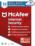 McAfee Internet Security 2024 10 Dispositivi Software antivirus con Internet Security e protezione dati PC/Mac/iOS/Android Abbonamento di 1 anno Codice di attivazione tramite e-mail