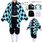 Amycute Costume Cosplay Demon Bambino, Demon Anime Cosplay Costumi con Accessori, Nezuko Tanjiro Cosplay Costume per Carnevale Halloween (Verde, 140)