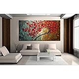 Gbwzz Astratta Fiore Rosso Albero Coltello Pittura a Olio su Tela Bella Immagine Wall Art Home Decor Bel Regalo, 70x140 cm