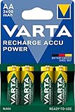 VARTA Batterie ricaricabili AARechargeable Ready2Use precaricata Mignon Ni-Mh (pacco da 4, 2600mAh), ricaricabile senza effetto Memory - pronta all uso