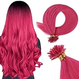 RUNATURE U Tip Extension Capelli Veri Cheratina Rosa 14 Pollice/35cm Remy Extensions Capelli Veri Keratina Colorati Rosa Caldo Hot Fusion Cheratina Extension Capelli Veri Lisci 25 Strands/20g