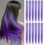 Fcysws estensioni per capelli lisci color arcobaleno da 12 pezzi in clip sintetica multicolore da 21 pollici in estensioni per capelli donne accessori per capelli (Lavanda)