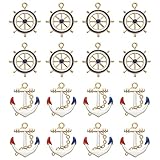 Ipotkitt 40 pz 2 stili smaltati Nautica Anchor Charms White Ship Wheel Helm Charms per marinaio Navy ornamenti fai da te gioielli che fanno accessori