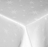 Tovaglia natalizia, 160 x 220 cm, ovale, bianca, lurex, stelle, lavabile, non piega, decorazione natalizia, tovaglia da tavolo, autunno