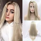 Xiweiya Heat Resistant Hair ombre Blonde synthetic Lace Front WIG for Women Side Part Long Silky straight Lace Front Wigs Half Hand Tied